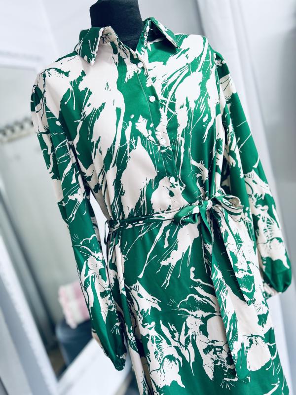 Zeleno-bežové košeľové 
šaty