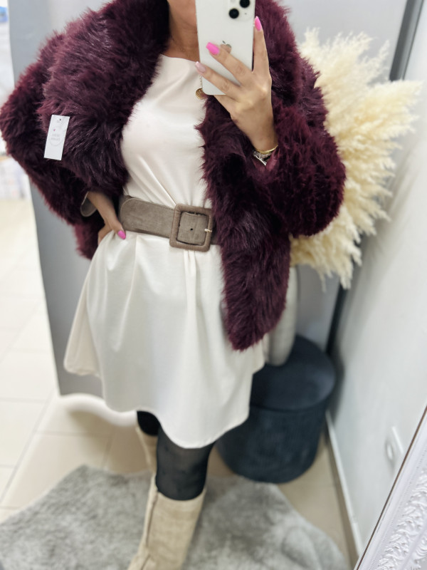 Kožúštek v burgundy farbe