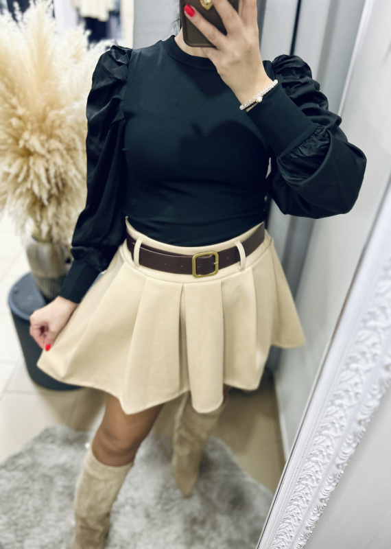 Rebrovaný top so satenovými rukávmi 4