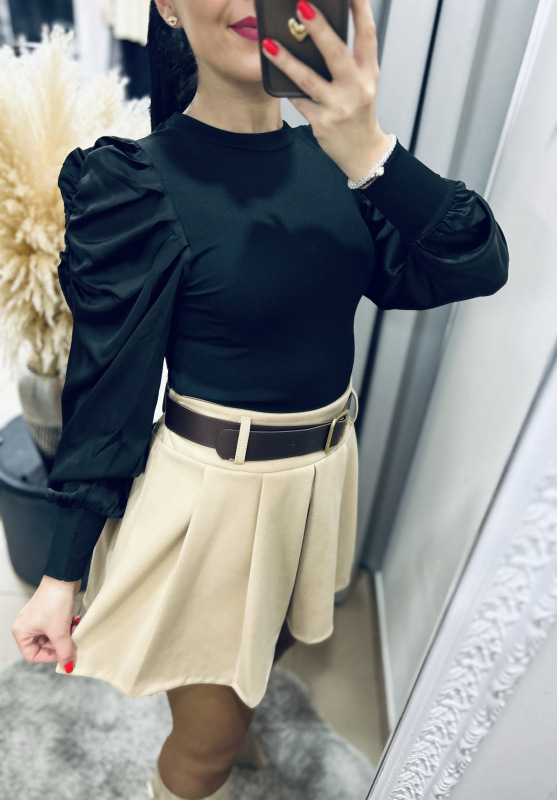 Rebrovaný top so satenovými rukávmi 1