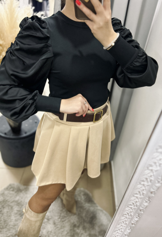 Rebrovaný top so satenovými rukávmi 5