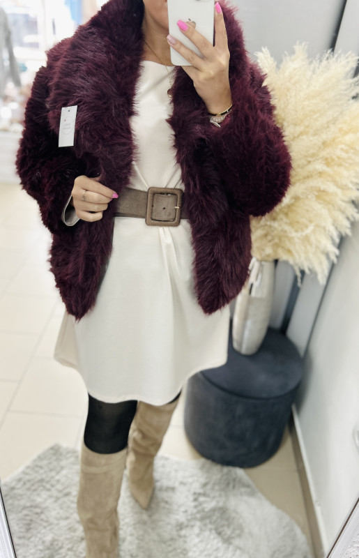 Kožúštek v burgundy farbe 1