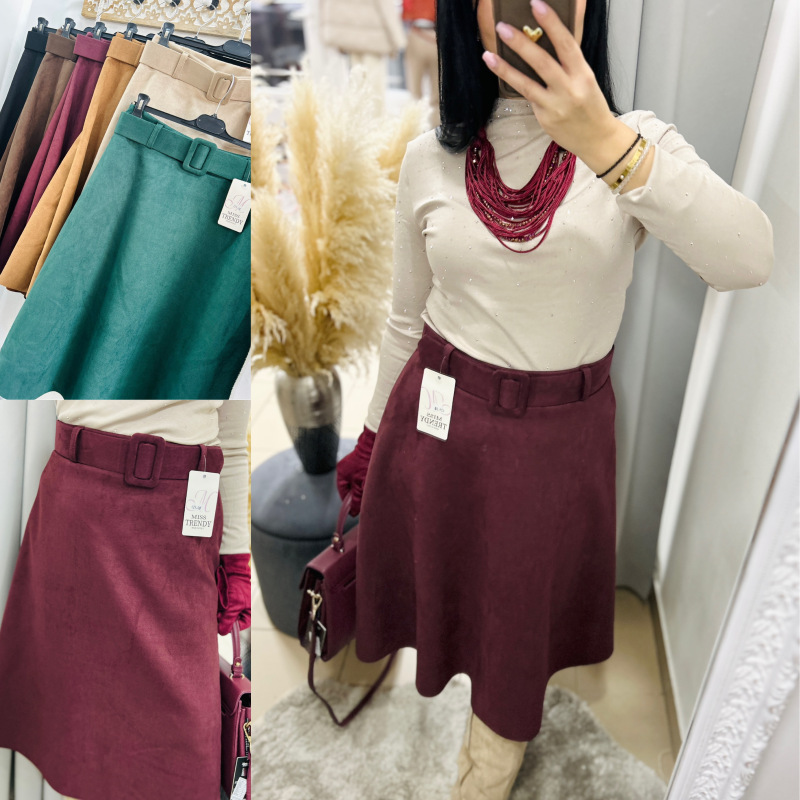 Semišová midi sukňa