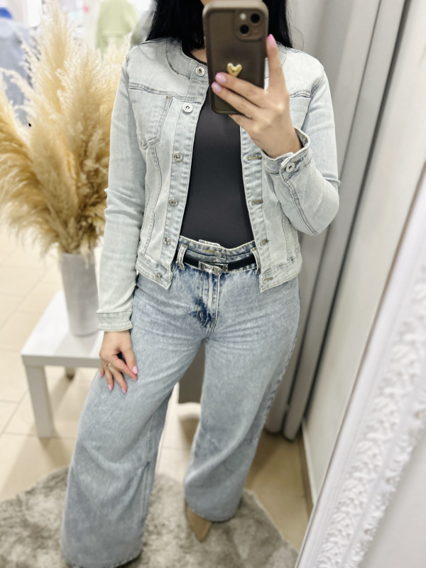 Svetlá rifľová bundička bez goliera 7