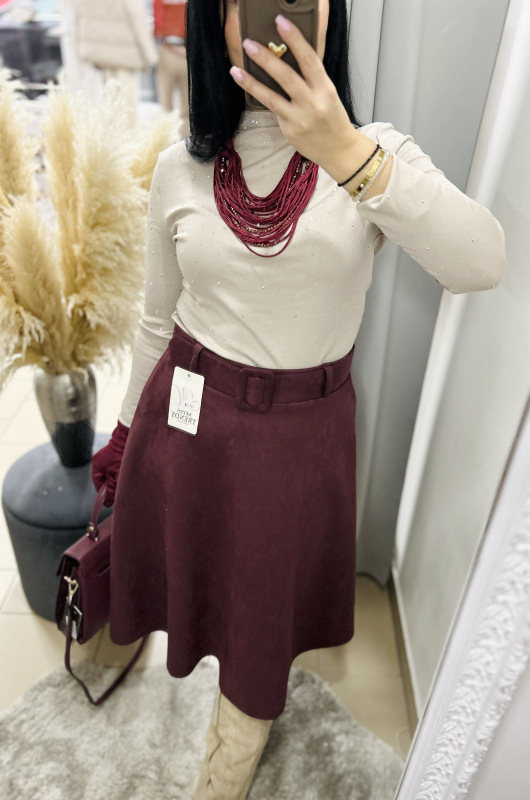 Semišová midi sukňa 3