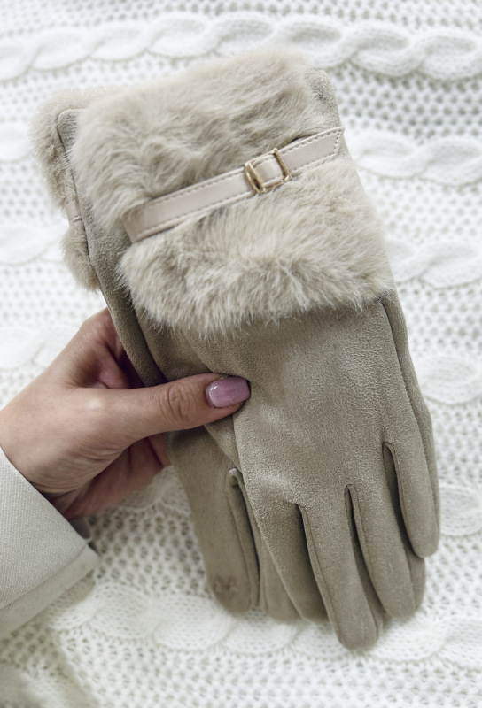 Béžové rukavice s kožušinkou